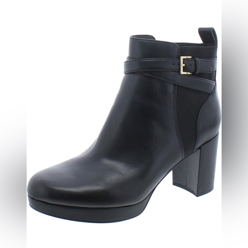Vionic Womens Nella Leather Block Heel Ankle Boots